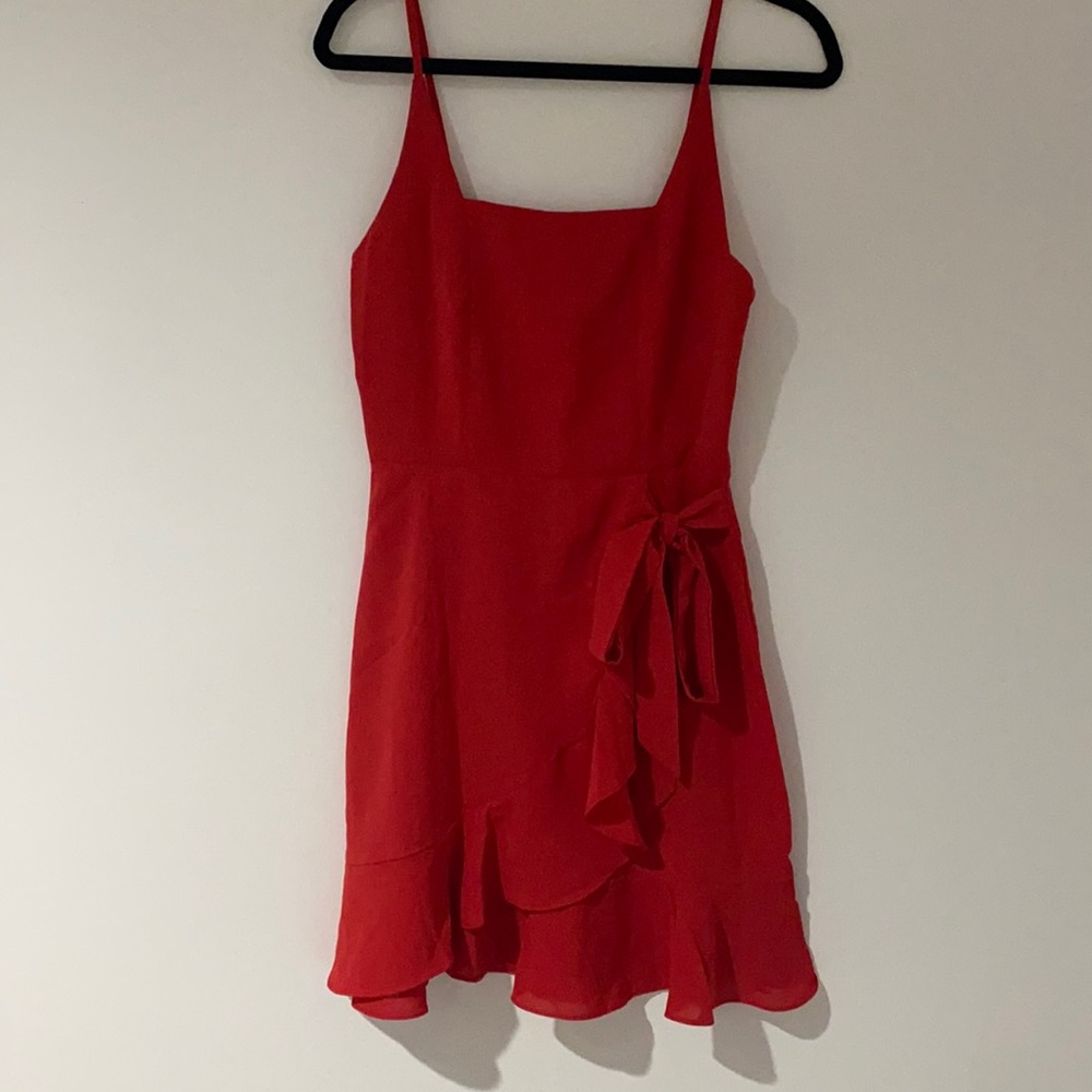 Red Spaghetti Strap Wrap Dress